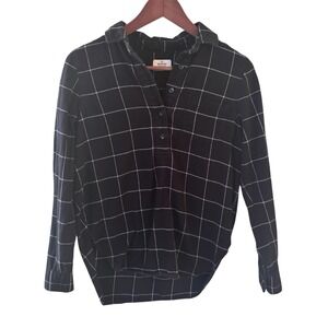 Marine Layer Womens Flannel Popover Shirt Size XS Black Windowpane Preppy Casual
